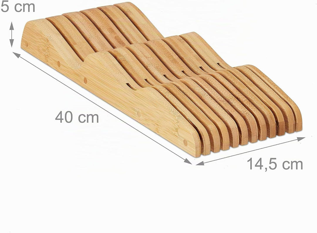 Relaxdays Messerblock Schublade, liegend, Bambus, für 11 Messer, HBT 5x14,5x40 cm, Schubladeneinsatz