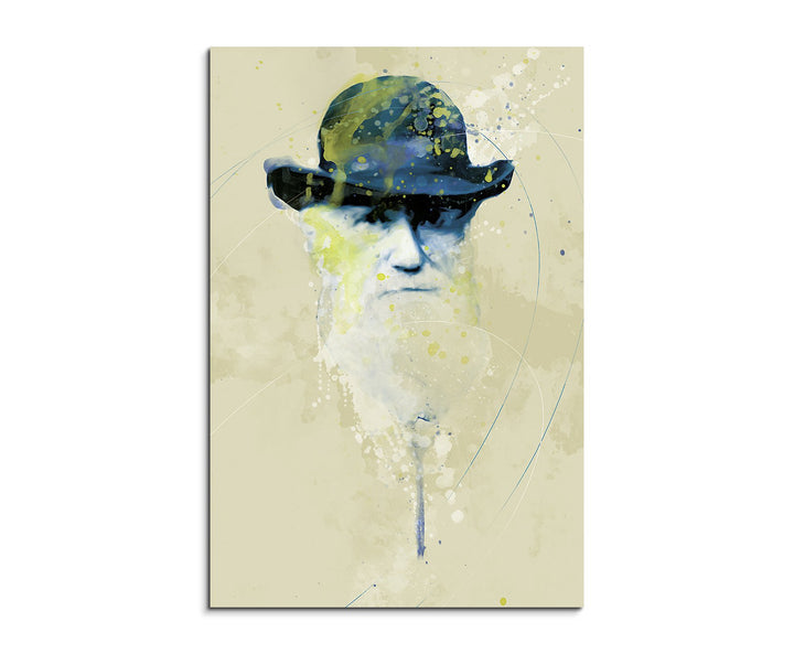 Charles Darwin I Aqua 90x60cm - Splash Art Paul Sinus Wandbild auf Leinwand - Malerei, Kunstbild, Aq