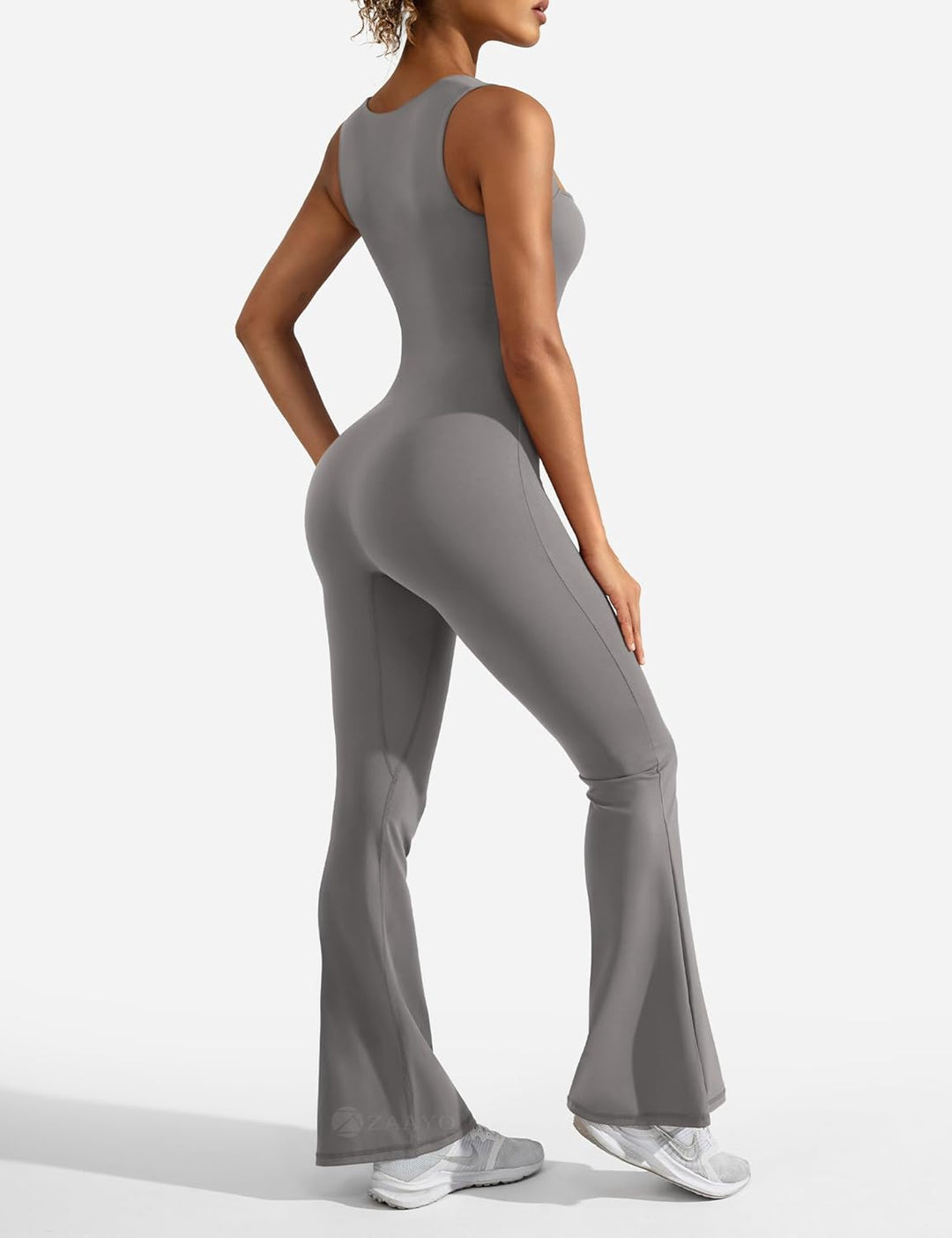 Damen Flared Jumpsuit Tight Scrunch Butt Overalls Lang Ärmelloser Sport rückenfrei Jumpsuit Yoga Bod