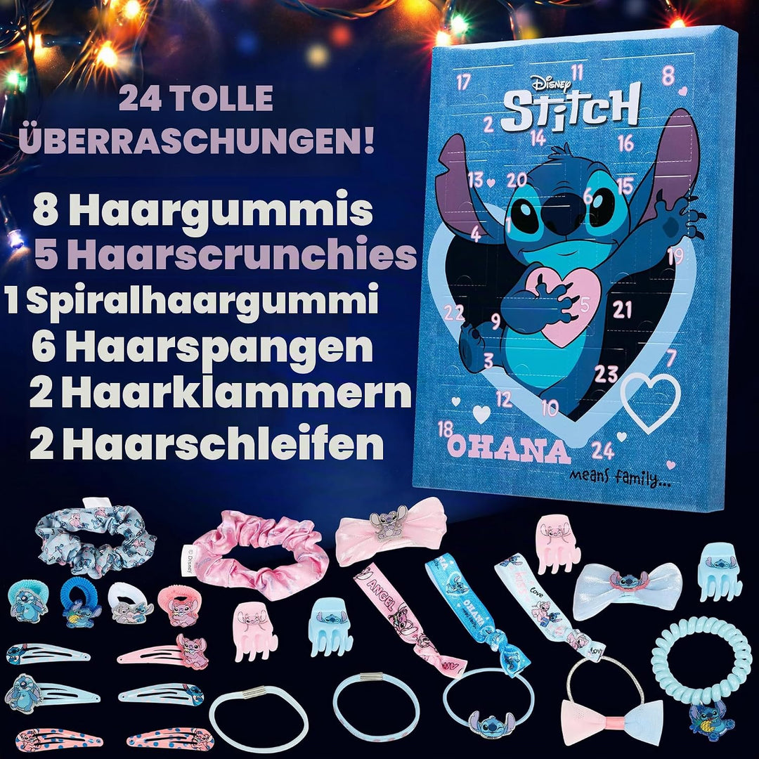 Disney Stitch Adventskalender 2024, Haarschmuck &amp; Accessoires für Mädchen (Blau), Blau
