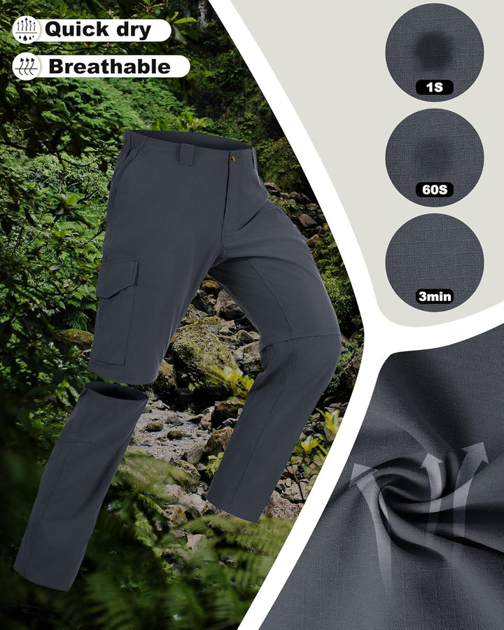 33,000ft Wanderhose Herren Zip Off Trekkinghose, Atmungsaktiv Abnehmbar Stretch Outdoorhose mit 6 Ta
