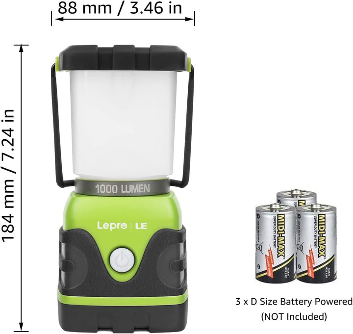 LE LED Campinglampe, Ultra Hell 1000 Lumen, 4 Leuchtmodi Dimmbar Suchscheinwerfer, Batteriebetrieben