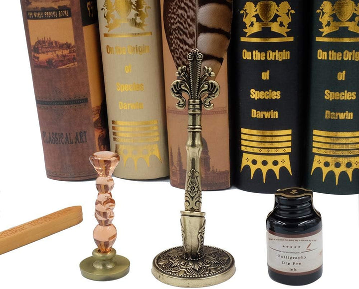 Kalligraphie Stifte Set , Schreibfeder Schreiben Tinte Set mit 5 Ersatzspitzen Stempel Wachs und Sti