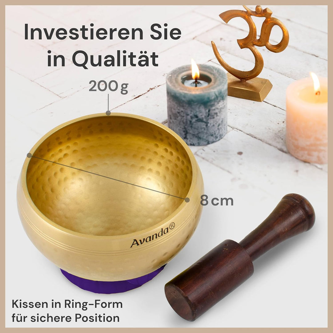 Tibetisches Klangschale-Set für Yoga, Meditation und Entspannung - Gehämmerte tibetische Klangschale