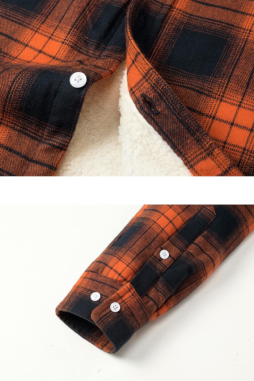 TACVASEN Herren Fleece Thermohemd Warm Flanellhemd Holzfällerhemd Winter Innenfleece Jacke S Orange,