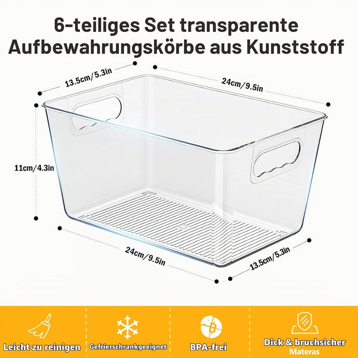 6er-Pack durchsichtige Kühlschrank-Organizer-Behälter mit Griffen – stapelbare Aufbewahrungsbehälter