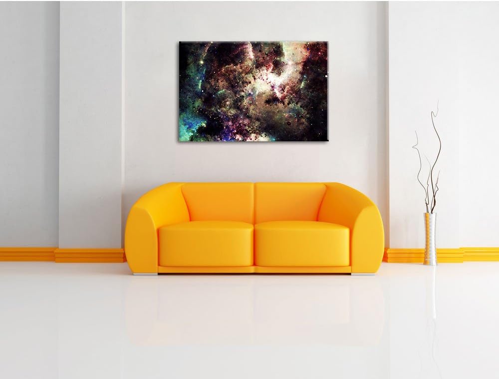 Pixxprint Bunte Nebelgalaxie und Sterne, Format: 100x70 auf Leinwand, 100x70