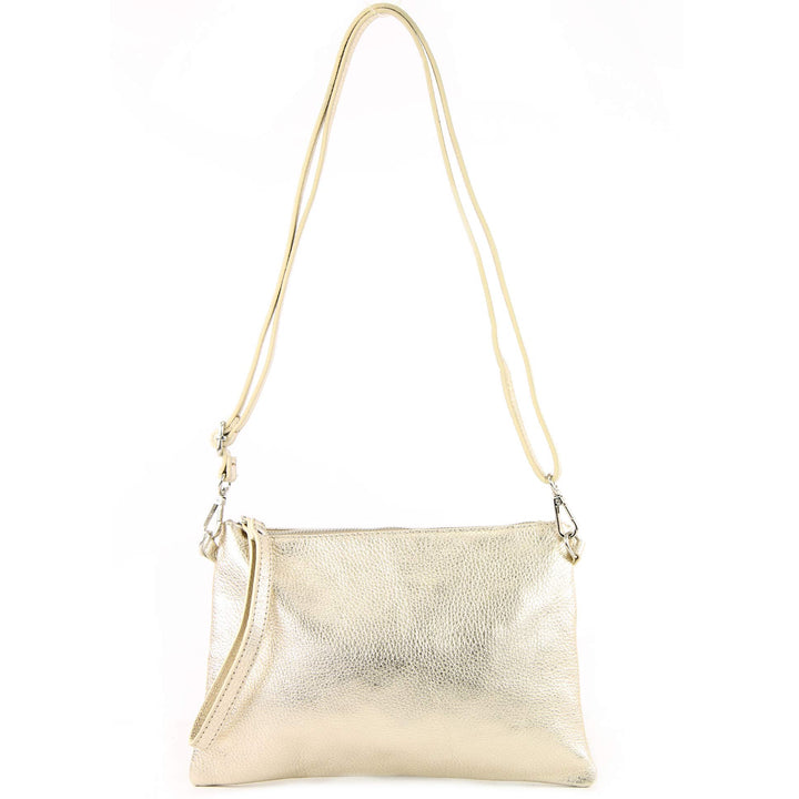 modamoda de - T186 - ital. Clutch Umhängetasche Leder Medium Lightgold, Lightgold