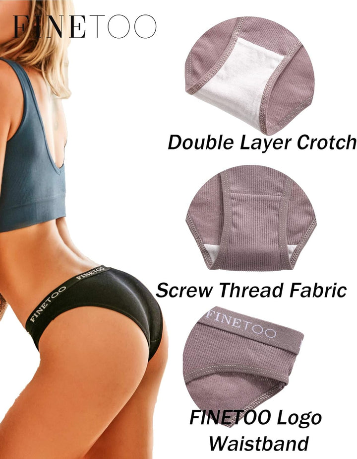 FINETOO 10er Pack Baumwoll Slips Damen Atmungsaktive Unterwäsche Logo Sportunterwäsche Weich Sexy Un