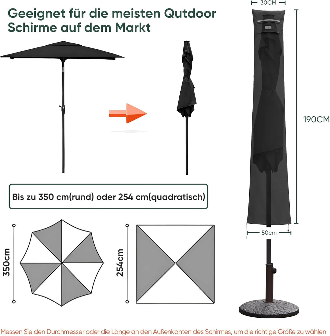 Sekey Sonnenschirm Schutzhülle mit Stab, Abdeckhauben für Ø 350cm / 200x300cm Gartenschirm mit Belüf