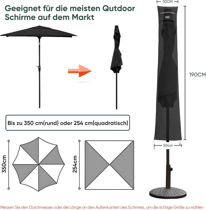 Sekey Sonnenschirm Schutzhülle mit Stab, Abdeckhauben für Ø 350cm / 200x300cm Gartenschirm mit Belüf