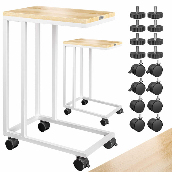 Casaria® 2X Beistelltisch mit Rollen 50x35x70cm C Form Holz Metall 40kg Belastbarkeit Wohnzimmer Sch