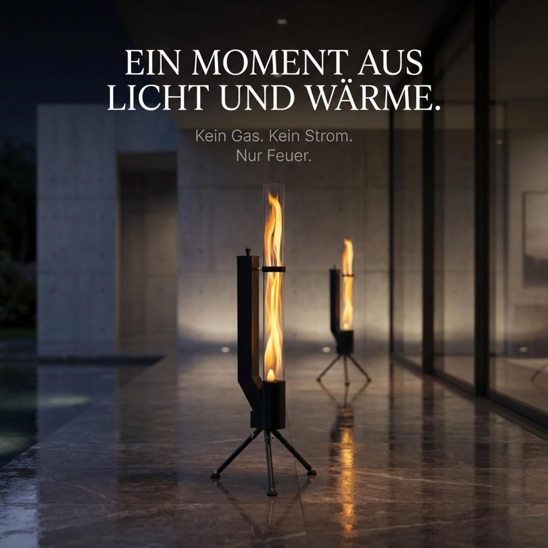 Albatros hochwertige Pelletfackel Schwarz | Raketenofen für den Garten | mit Glas Feuerrohr | Terras