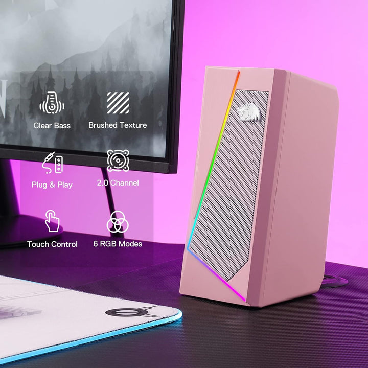 Redragon GS520 RGB Gaming Lautsprecher 2.0 USB Rosa | Desktop Stereo Lautsprecher 2.0 Kanal PC 6 Far