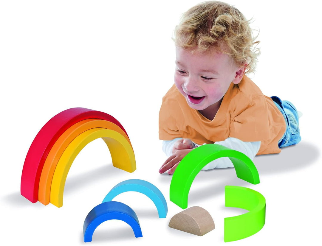 Eichhorn - Regenbogen, Sortier- und Stapelspielzeug in farbenfrohen Farben, 8 teilig, 17,5 cm lang,