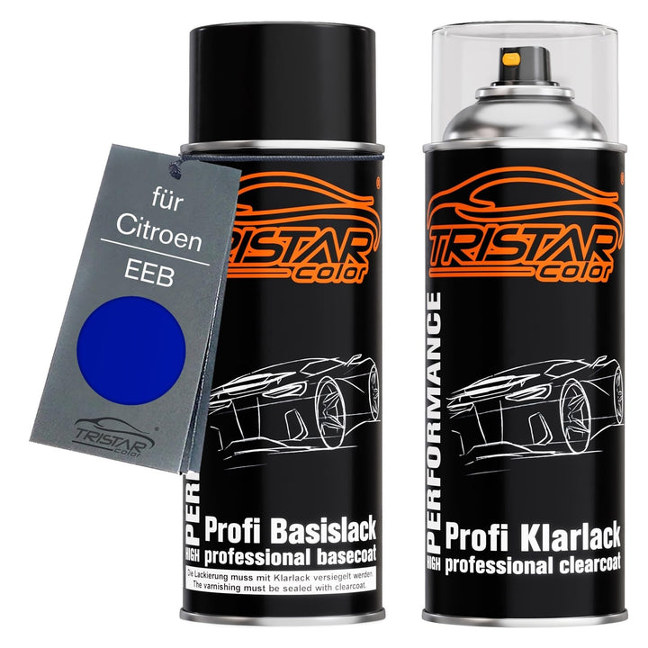 TRISTARcolor Autolack Spraydosen Set für Citroen EEB Lazuli Blue Nacre Basislack Klarlack Sprühdose
