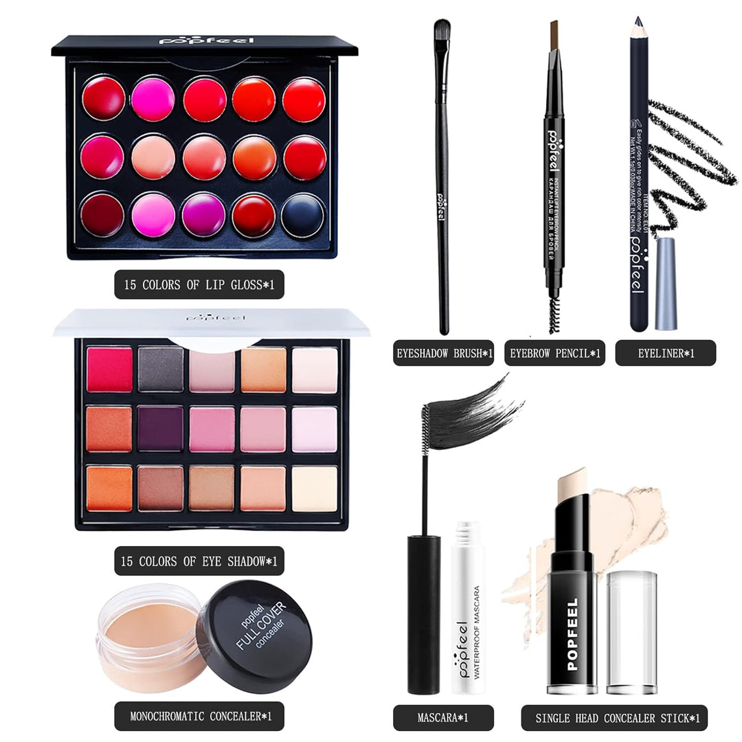 Make Up Set, Schminkkoffer gefüllt, kinderschminke set mädchen, 15 Farben Lidschatten Makeup Palette