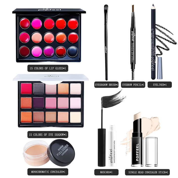 Make Up Set, Schminkkoffer gefüllt, kinderschminke set mädchen, 15 Farben Lidschatten Makeup Palette