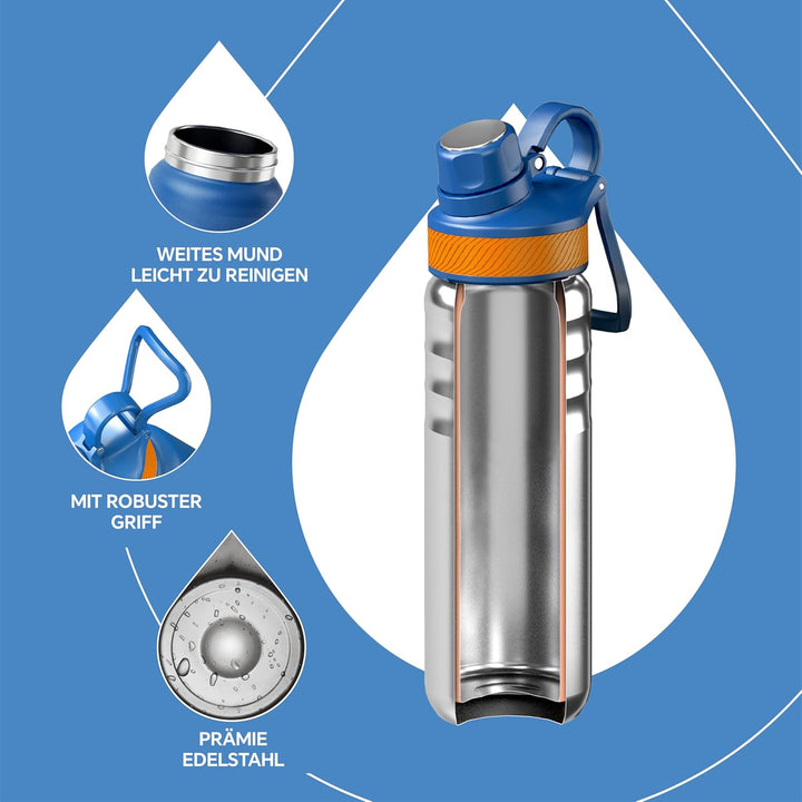 IDEUS Vakuumisolierte Wasserflasche, 24 Oz (710 ml) Edelstahl Doppelwand Flasche Metall Sport Kantin