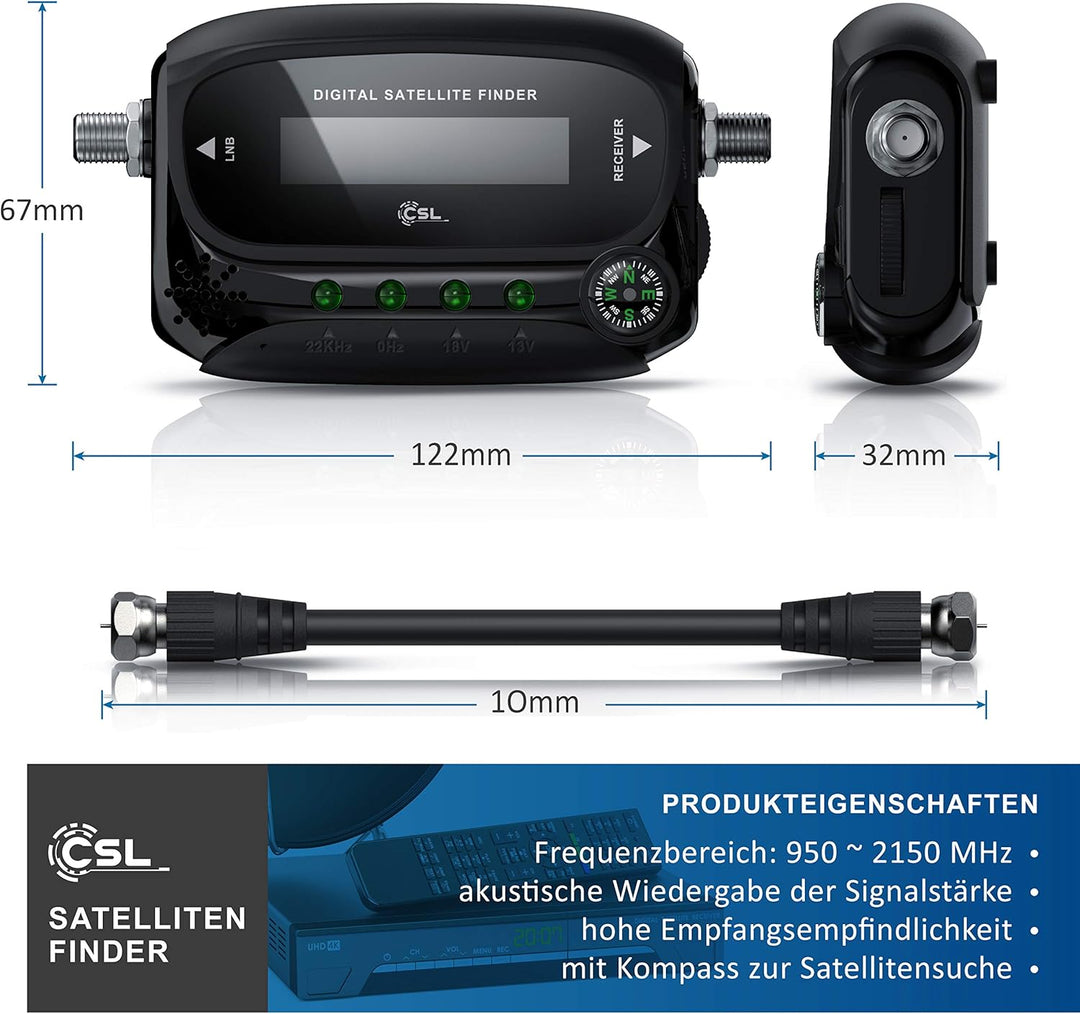 CSL - Digital Satfinder - Satelliten Finder Messgerät - LCD-Display - HD TV-fähig - mit integriertem