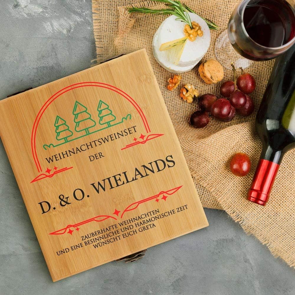 Maverton Weinöffner-Set personalisiert Weinset Sommelier Set - Geschenkbox Holzbox + 4er Weinzubehör