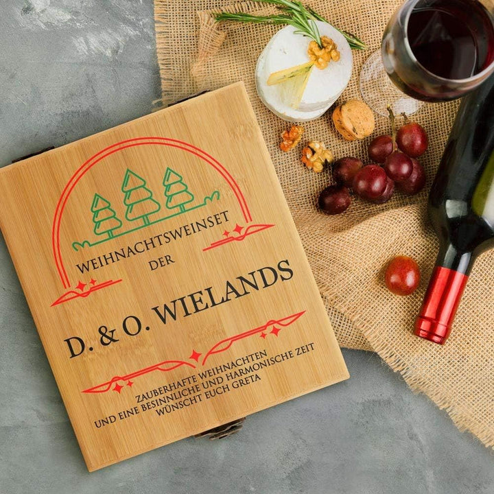 Maverton Weinöffner-Set personalisiert Weinset Sommelier Set - Geschenkbox Holzbox + 4er Weinzubehör