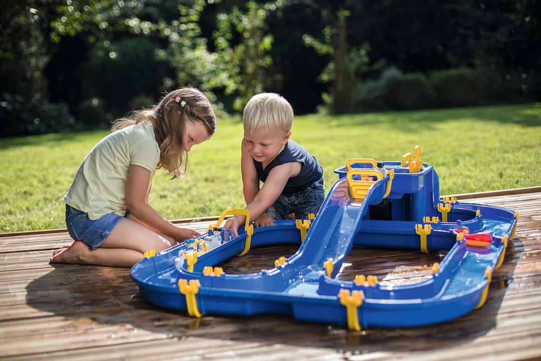 BIG - Waterplay Niagara - Wasserbahn blau, 130 x 90 x 22cm grosse Bahn, mit 3 Booten, Wasserflugzeug