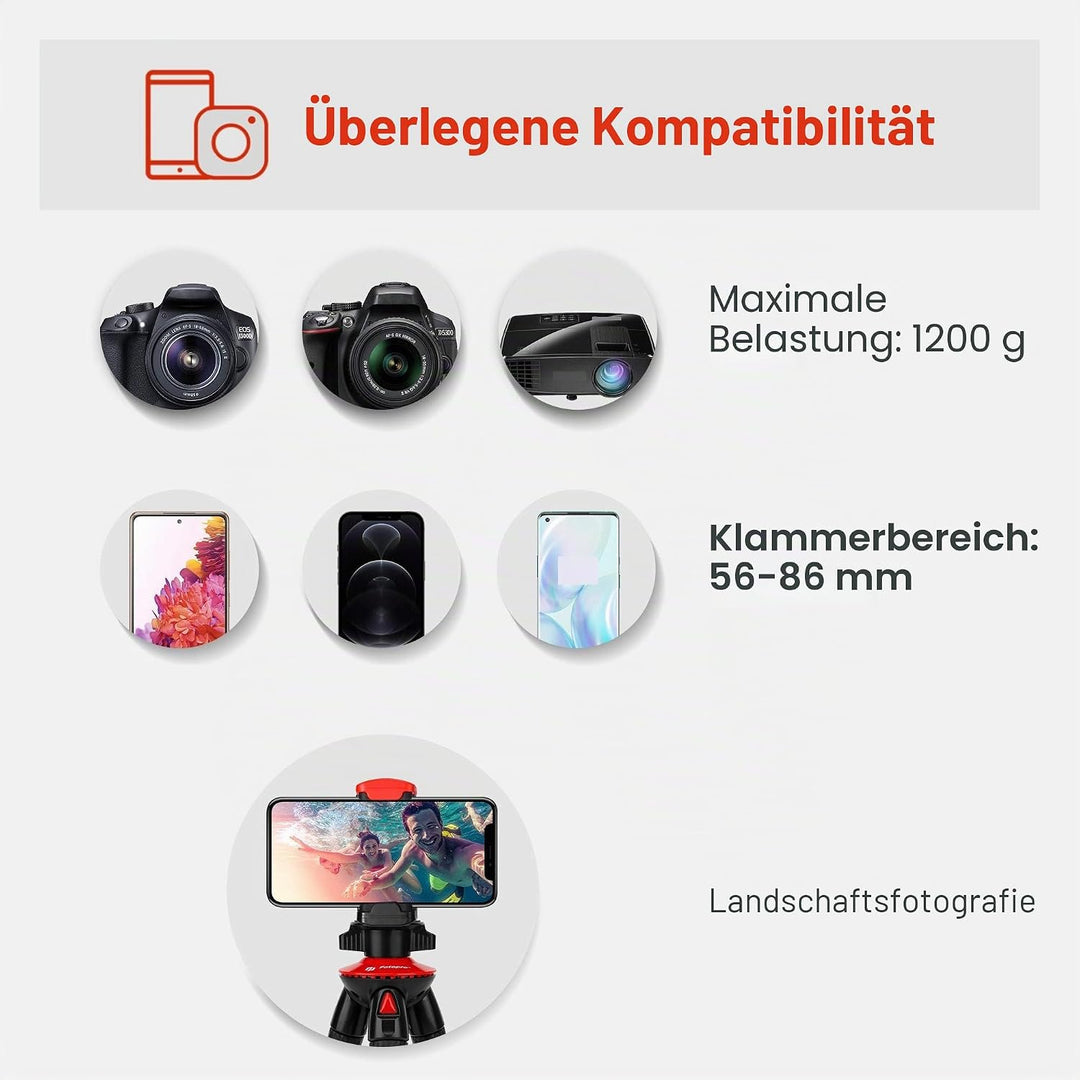 Fotopro Flexibles Smartphone-Stativ, Mini-Stativ, Octopus-Stil, mit Telefonadapter, Kamerastativ für
