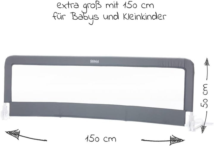 Fillikid Bettschutzgitter & Rausfallschutz für Baby & Kinder 150 x 50 cm - hohes, klappbares Bettgit