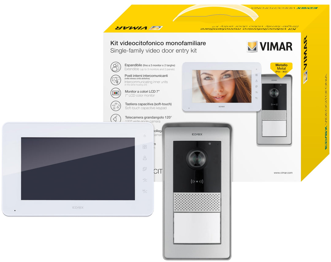 VIMAR K42930 Videosprechenalagen-Set enthält Freisprech-Videohaustelefon LCD 7in, 1-Taste RFID-Kling