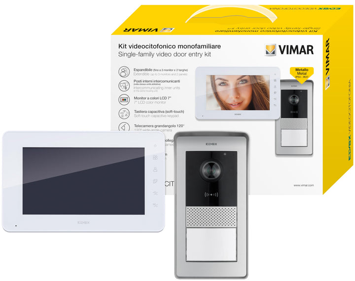 VIMAR K42930 Videosprechenalagen-Set enthält Freisprech-Videohaustelefon LCD 7in, 1-Taste RFID-Kling