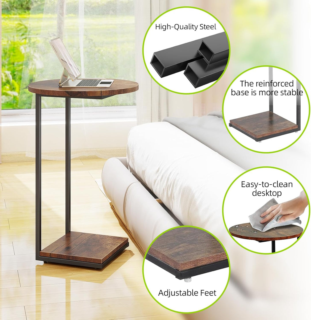 HDANI C-förmiger Beistelltisch 2er Set, Runder Couchtisch Sofatisch Nachttisch Nachttisch Laptoptisc