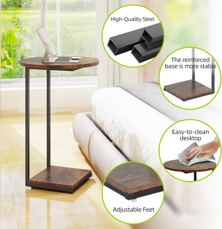 HDANI C-förmiger Beistelltisch 2er Set, Runder Couchtisch Sofatisch Nachttisch Nachttisch Laptoptisc