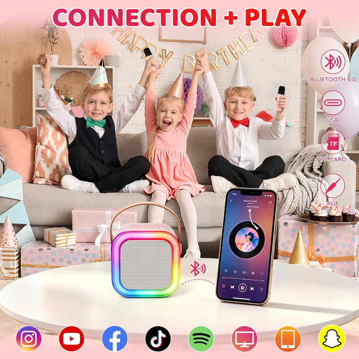 Karaoke Maschine für Kinder,Mini Karaoke Maschine mit 2 kabellosen Mikrofonen,Geburtstagsgeschenk fü
