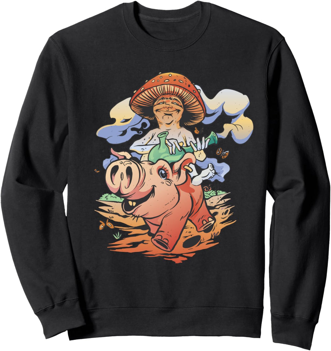 Pilz auf einer Karikatur von einem Schwein Sweatshirt