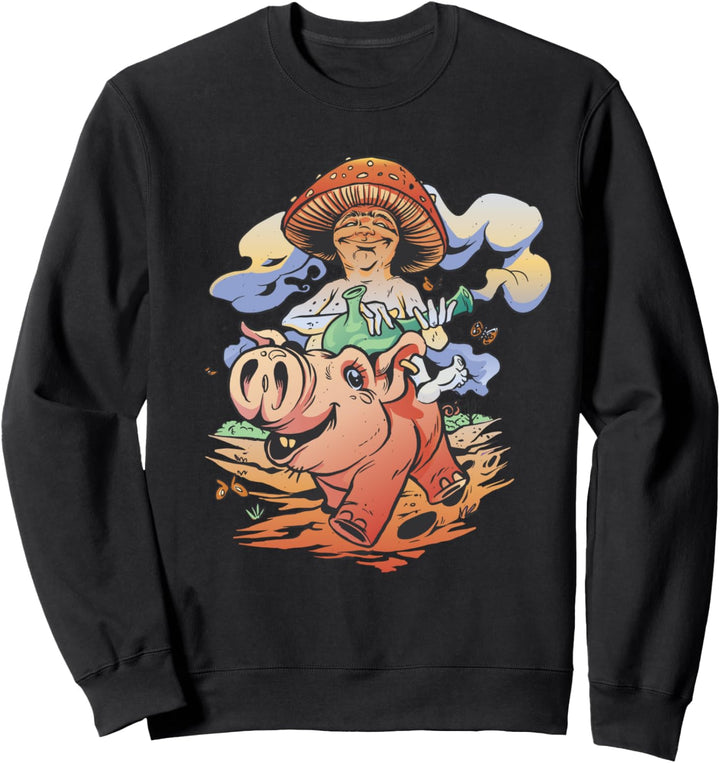 Pilz auf einer Karikatur von einem Schwein Sweatshirt