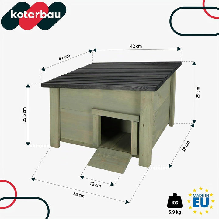 KOTARBAU® Igelhaus aus Holz für den Garten 38 x 38 cm Igelhäuschen Meerschweinchen Zubehör Meerschwe