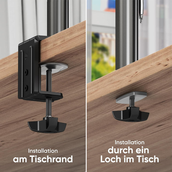 ONKRON Zweiarm Monitor Halterung für 13-32 Zoll Flach&Curved Bildschirm, Tischhalterung Höhenverstel