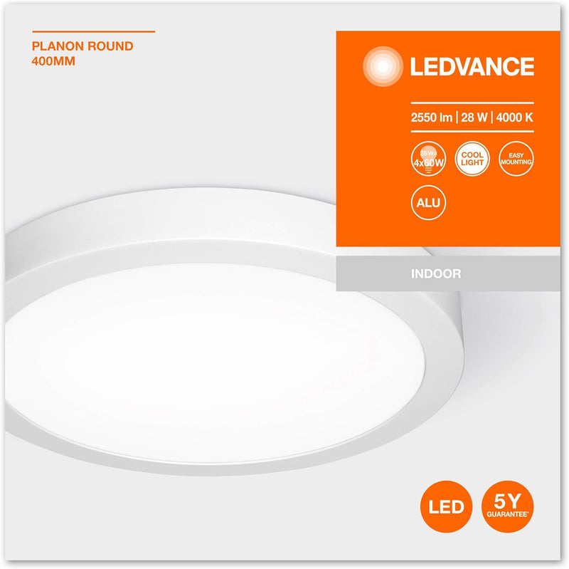 LEDVANCE LED Panel-Leuchte, Leuchte für Innenanwendungen, Kaltweiss, Länge: 40x40 cm, Planon Round 2
