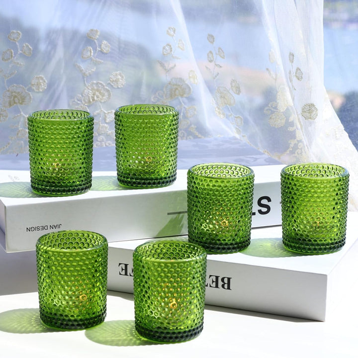 Grüne Teelichtgläser Weihnachten, Bubbles Teelichthalter Glas mit 12 Stück, Grüne Vintage-Teelichter
