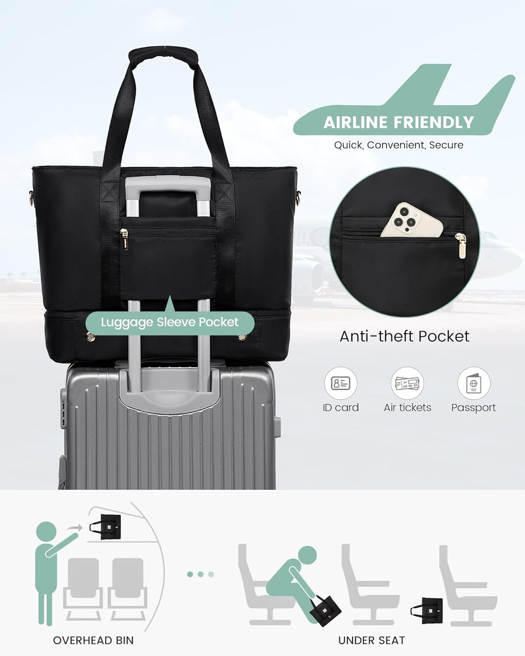 LOVEVOOK Reisetasche Damen, Wasserdicht Weekender Travel Duffel Bag mit Schuhfach, Kliniktasche Gebu