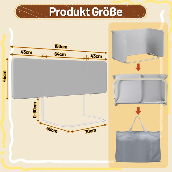 Rausfallschutz Bett 150cm, Tragbare Bettgitter Höhenverstellbar | Klappbares Bettgitter mit 2 Sicher