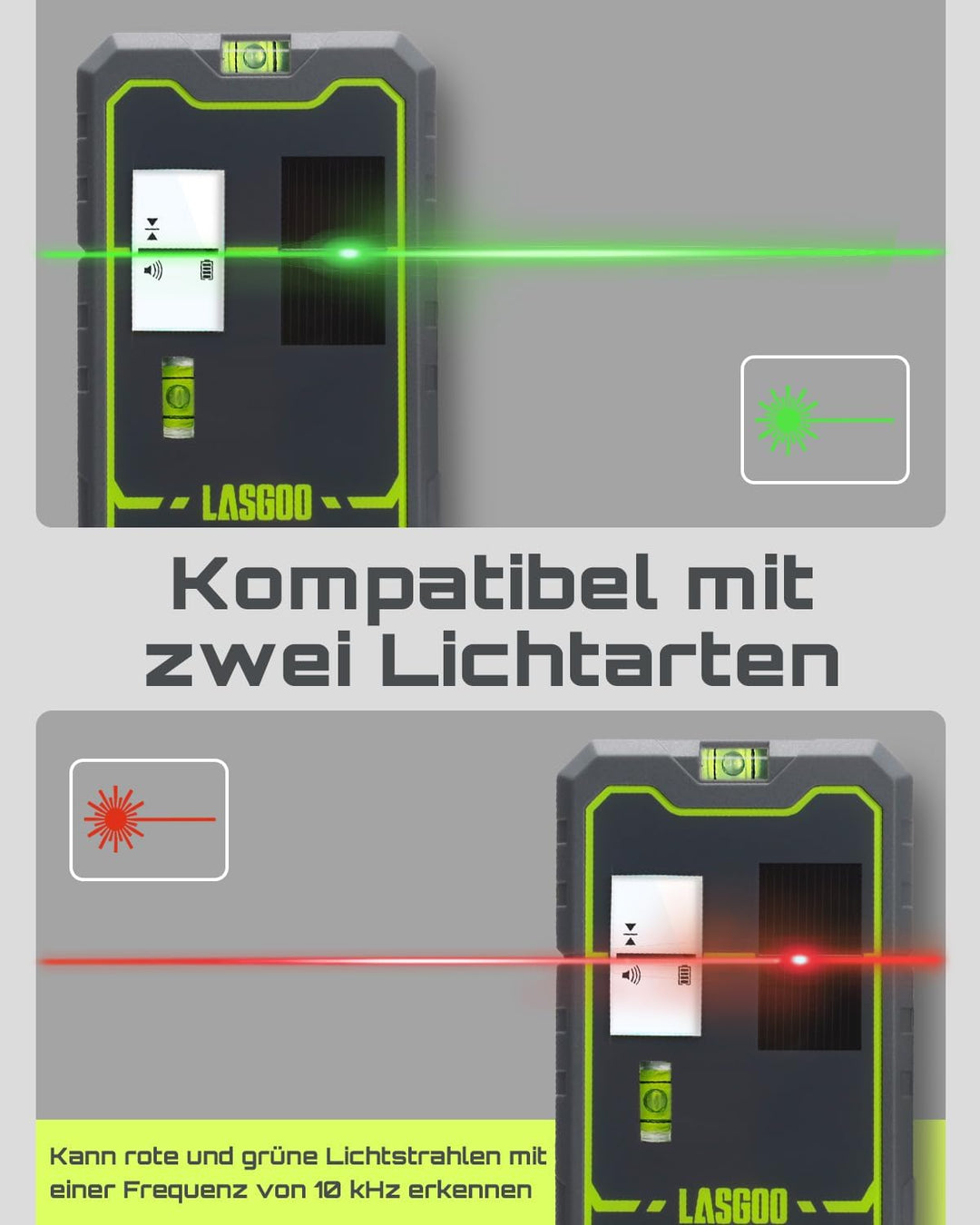 LasGoo LG-REC01 Lasersensor für Laser-Nivelliergeräte, Dual-LCD-Display, Grün- und Rotlaserstrahlen-