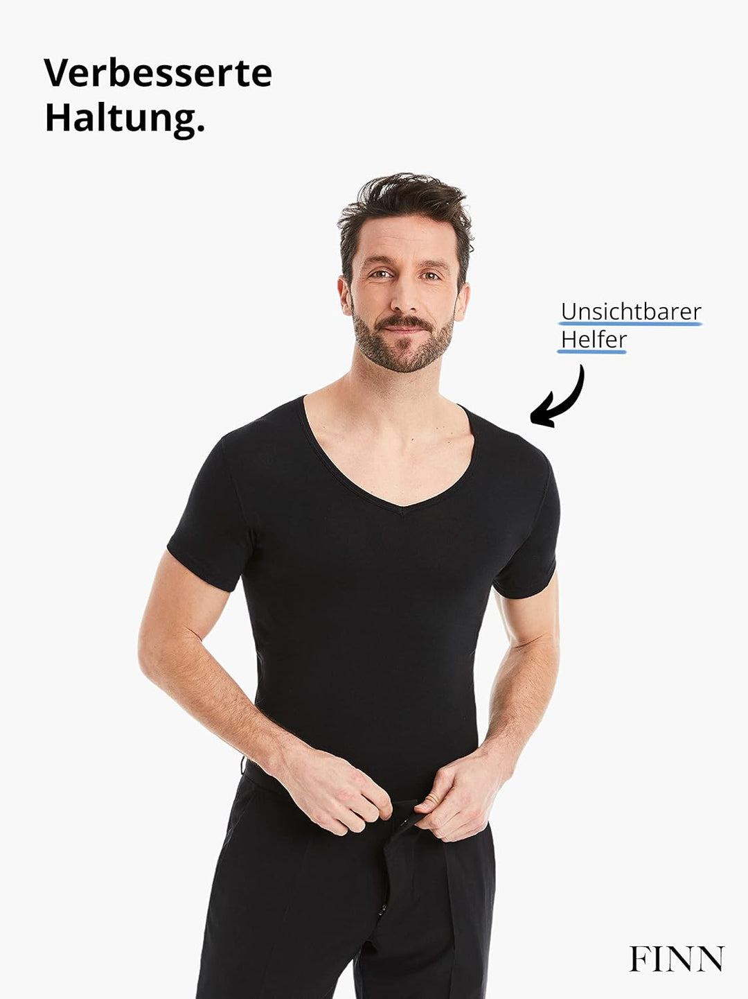 FINN figurformendes Kompressions-Unterhemd Herren - Shapewear Kurzarm Shirt mit Bauch-Weg Effekt - B