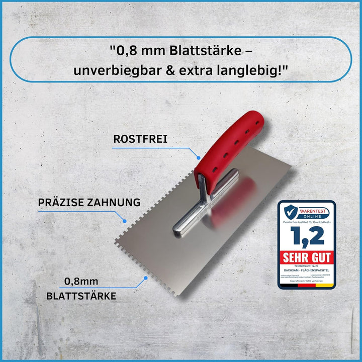 Zahnkelle 4mm, Zahnglättekelle mit Softgriff, rostfreie edelstahl gezahnte Glättekelle, Zahnspachtel