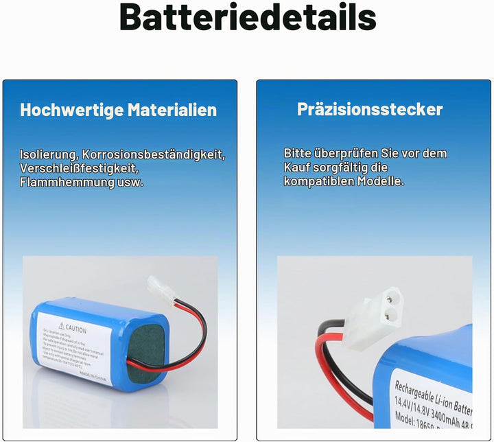 14,4 V 3400 mAh Lithium-Ionen-Akku, kompatibel mit Miele Scout RX1, RX1-SJQL0, RX2 60, RX3 60 (Miele