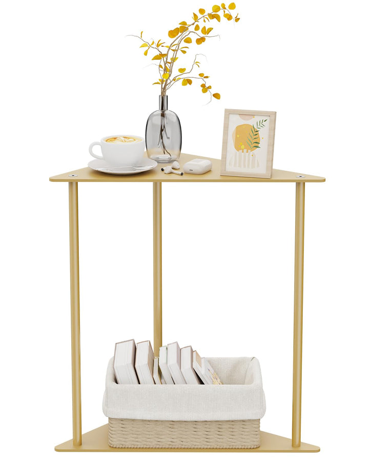 Yawinhe Dreieckiger Beistelltisch,1er Set Metall Klein Couchtisch,Golden | Mobiler Kaffeetisch 2 Ebe