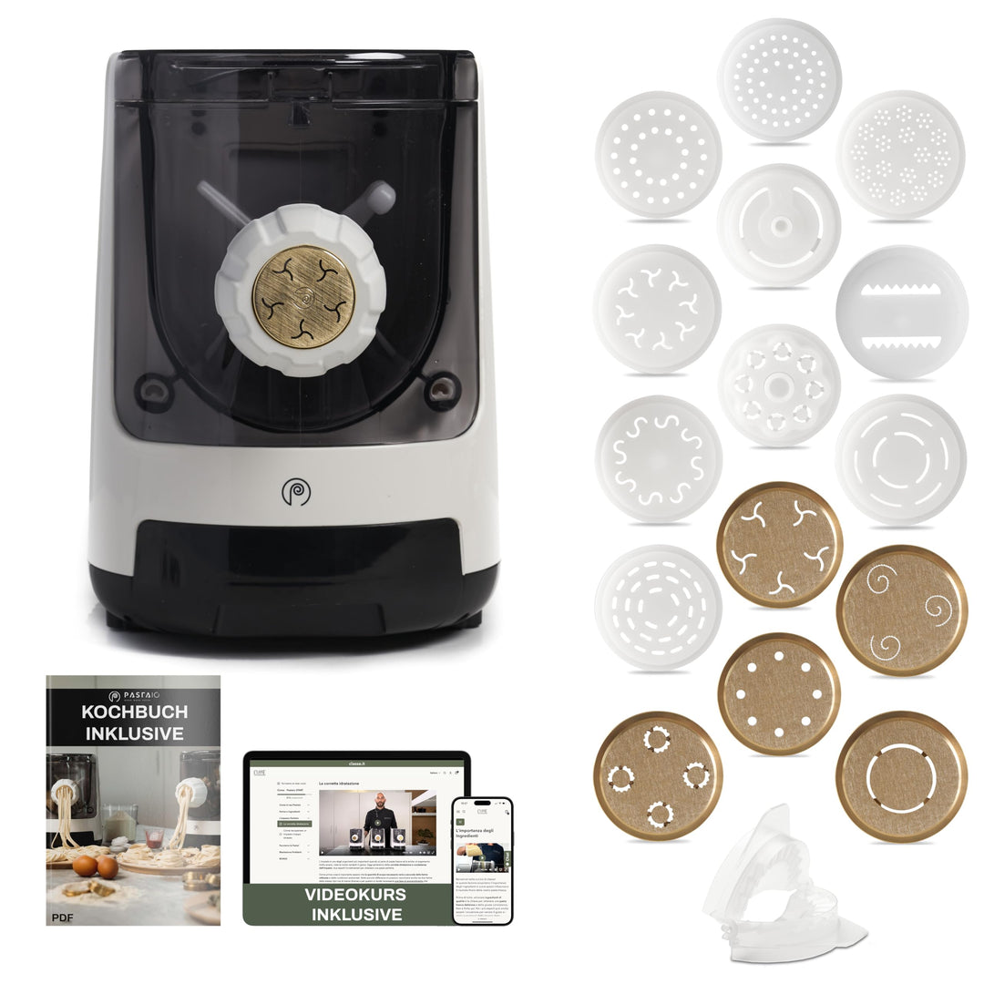 PASTAIO | Pasta-Maker mit doppelter Ausführung und 5 Formen in Bronze. Nudelmaschine, bis zu 800 g P