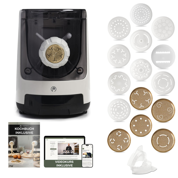 PASTAIO | Pasta-Maker mit doppelter Ausführung und 5 Formen in Bronze. Nudelmaschine, bis zu 800 g P
