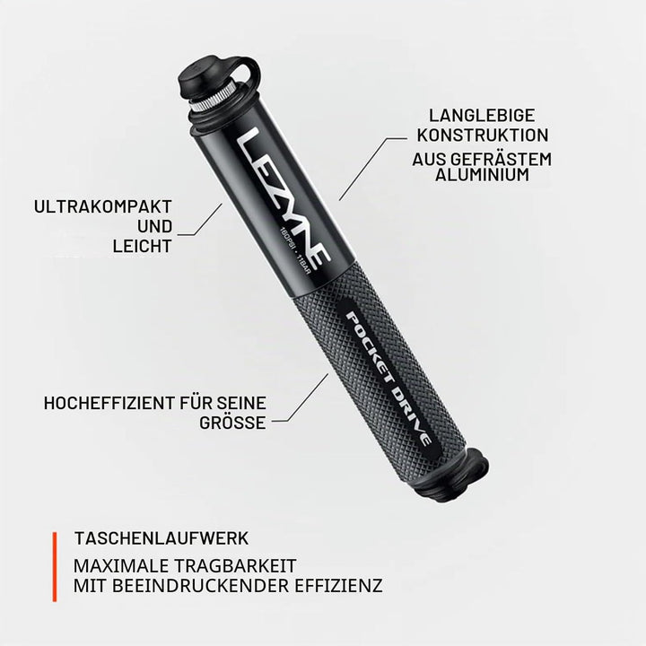 Lezyne Unisex – Erwachsene CNC Pocket Drive Minipumpe 14 cm Schwarz